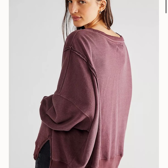 ♥️ NWOT Free People Camden Sweatshirt Pullover in Chocolate/Brandywine M ♥️$78 - Picture 4 of 7